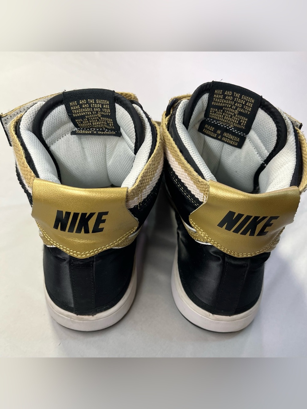 Nike Vandal High Supreme Black Metallic Gold Laces Ankle Strap Shoes Sneakers - Picture 6 of 12